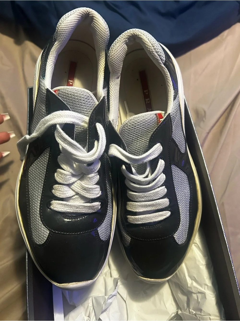 Prada Black and White Low-Top Lace-Up Sneakers